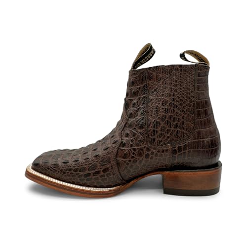 Mens Leather Short Ankle Cowboy Boot With Embossed Crocodile Print2