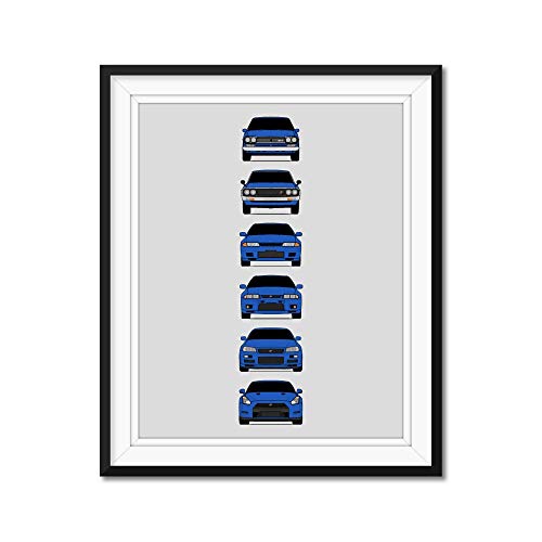 Nissan Skyline GT-R Generations Inspired Poster Print Wall Art Handmade Decor of the History and Evolution of the Nissan Skyline GTR (KPGC10, KPGC110, R32, R33, R34, R35) (Unframed)
