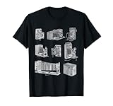 Piezas de cámara de gran formato para fotografía, diseño gráfico de camiseta. Perfecto para fotógrafos profesionales y personas que simplemente aman tomar fotos como pasatiempo. Cámara y piezas de estilo vintage ideal para tu colección. camiseta hombre mujer niño