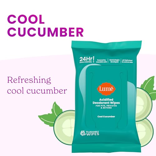 Image of Lume Acidified Deodorant Wipes - 45 ct, 2 pk (Cool Cucumber) | 24-Hour Odor Control, Aluminum, Baking Soda & Paraben Free, Flushable Whole-Body Deodorant Wipes for Women