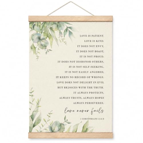 Bible Verse Christian Hanging Flag Love Is Patient Love Is Kind 1 Corinthians 13 4-8 Inspirational Wall Tapestry Lightweight Faith Home Decor For Bedroom Church Wedding Gift Soft canvas Gospel Art