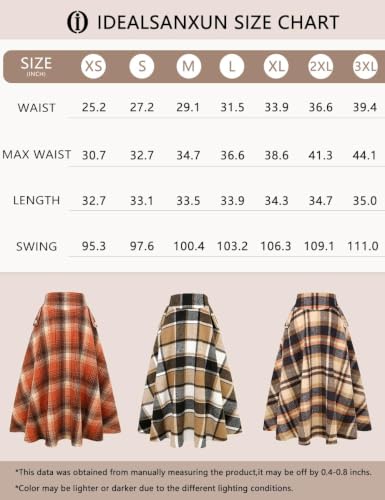 Image of IDEALSANXUN Women's Fall Winter High Waisted Wool Plaid A-line Long Skirt