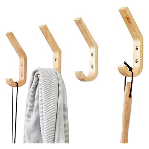YOYAI 4 PCS Wood Coat Hook Wall Mounted Vintage Single Hook Hat Rack Towel Hanger Wood Wall Hooks Wall Organizer Decorative Heavy Duty Cover