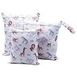 Asenappy 3pcs Cloth Diaper Wet Dry Bags Waterproof Reusable with Two Zippered Pockets Travel Beach Pool Daycare Soiled Baby Items Yoga Gym Bag for Swimsuits or Wet Clothes (3036-3-smalllion)