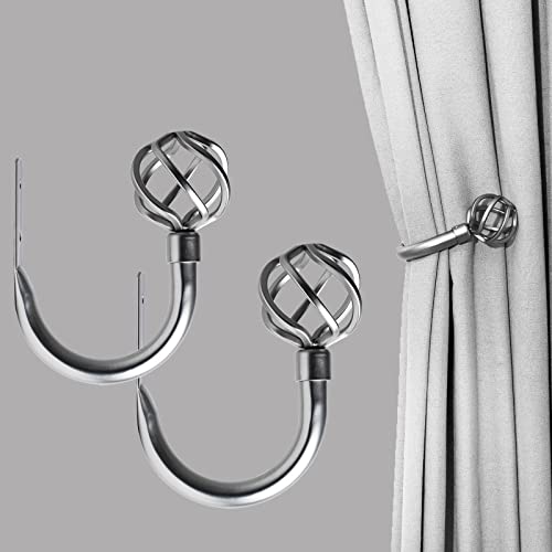 Hikmlk Twisted Cage Curtain Holdbacks 2Pcs, Handmade Matt Sliver Curves Metal Curtain Tie Back Hooks , Side Holder Tiebacks For Drapes Wall Decor Vintage Window Decoration #TOP16