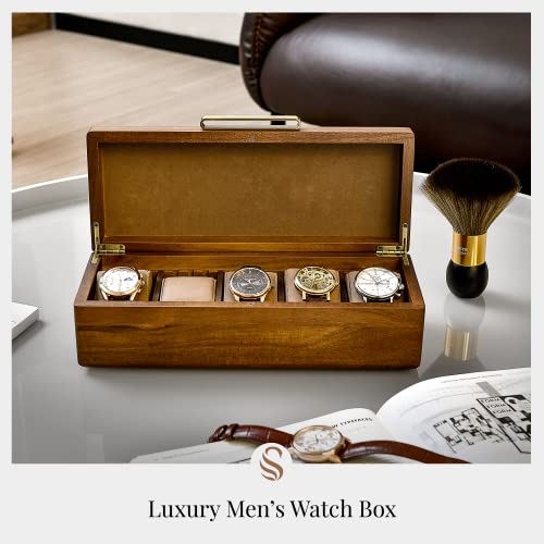Shanik Wooden Watch Box For Men - Personalized Storage Box With 5 Slots For Watches, Soft Velvet Pillows, Natural Acacia Wood (Wooden Watch Box/Without Engraving) #TOP1