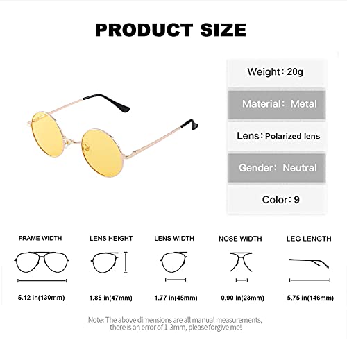 Image of Red Lens Circle Glasses Small Round Polarized Sunglasses for Women Men Retro Hippie Style Circle Sun Glasses