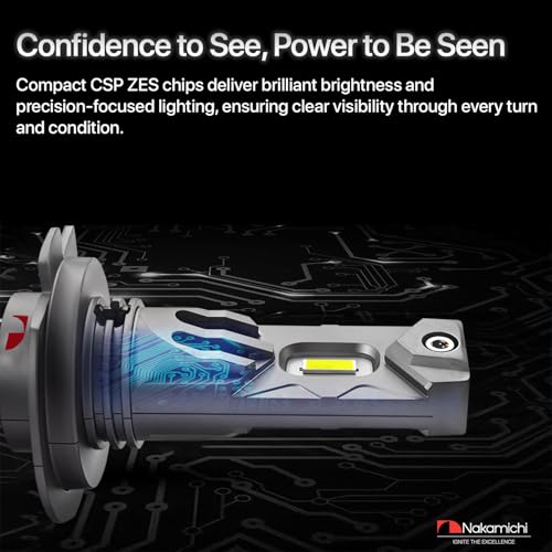 Image of Nakamichi GS810 Series H7 LED Headlight Foglight Light Bulbs for Replacement, 12,000 Lumens 44W Per Set, Daylight White, Plug and Play, 1:1 Beam, Pack of 2, 6000K, H7