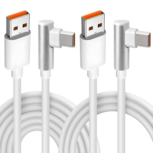 Fantasyon 2 Pack 120W Cable USB Tipo C Carga Rapida 6A 90 Grados USB a USB C Cable para Xiaomi Mi15 Mi14T Mi14 Mi13 Mi12 Mi11 Poco F7 X7 F6 F5 X6 X6 X5 Redmi Note 14 13 12 11 (1M + 2M)