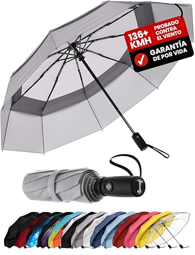 Repel Paraguas plegable Antiviento y - Apertura automática fácil - Paraguas Grande, Guarda Chuva Compacto y Duradero, Estructura de Fibra de Vidrio Resistente - Cabe en una Mochila o Bolso
