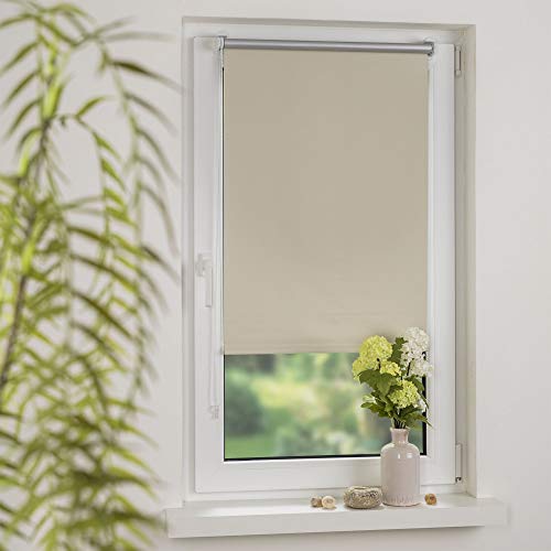 Cocoon Klemmfix Easyfix-Rollo Seitenzugrollo Verdunklung Klemmträgermontage beige 120 x 150 cm - Montage ohne Bohren