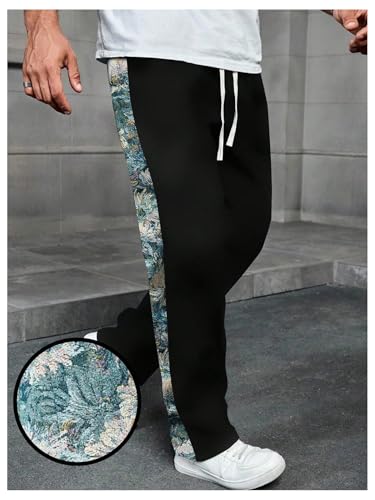 Verdusa Men's Floral Jacquard Baggy Pants Straight Leg Casual Long Trousers with Pockets3