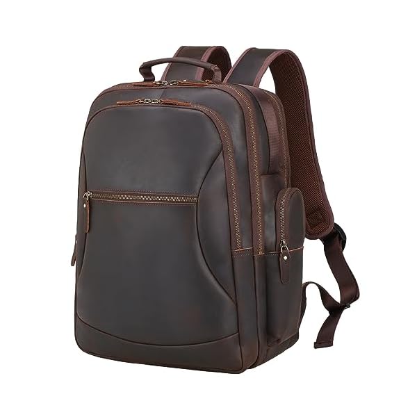 TIDING Full Grain Leather 17.3 Inch Laptop Backpack for Men Large Capacity Travel Weekender Camping Daypack Rucksack