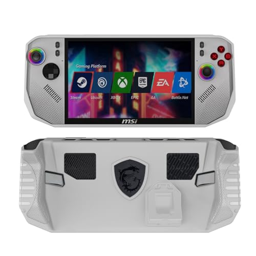 JYGamhanbil Protective Case for MSI Handheld Claw 8 AI+ A2VM Polar Tempest Edition ONLY,TPU Grip Cover Back Shell Accessories with Ergonomic Grip & Kickstand for MSI Claw 8 Polar Tempest(White)