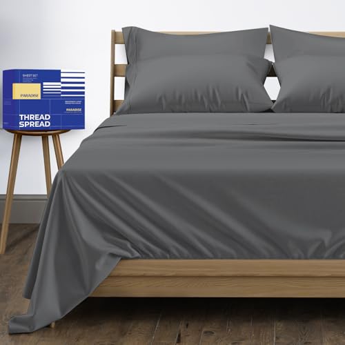 Image of THREAD SPREAD Egyptian Cotton Sheets King Size - 1000 Series High Thread Count Cotton King Size Sheets Set (6 PC, Dark Grey), 16 inch Snug Fit Deep Pocket, Sateen Weave Ultra-Soft Hotel Luxury Sheet Set