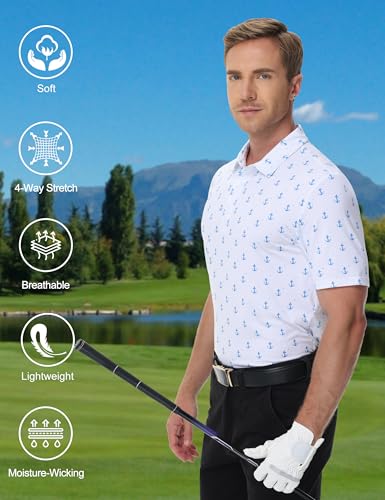 Cotrasen Mens Polo Shirts Moisture Wicking Performance Tee Shirts Fashion Print Breathable Golf Shirts Short Sleeve White 2XL — view 4