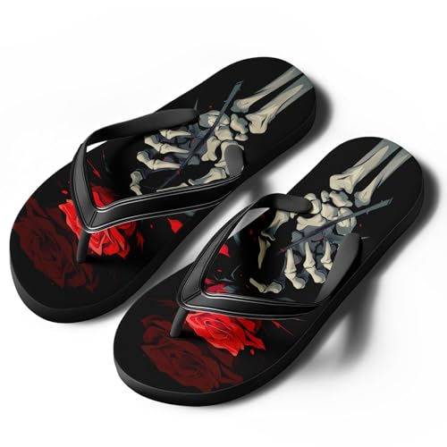 Gothic Skull Flip Flops for Men Women Edgy Skeleton Rose Sandals Comfort Slip-On Summer Beach Pool Cool Rock Punk Slippers4