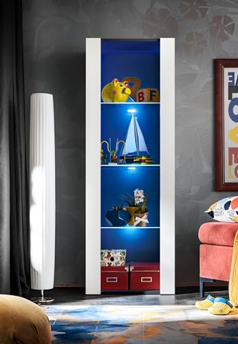 Miniatura 4 de Komodee, Vitrina Tivoli, Blanco Negro, Ancho 55 Cm X Alto 159 Cm X Profundidad 35 Cm, Led Azul, 3 Estantes, Para Salón, Dormitorio, Pasillo