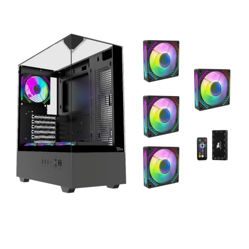 Twisted Minds FURY Mid Tower ATX Gaming PC Case – TM‑FURY‑B, 4×120mm ARGB Fans, Dual/Triple Tempered Glass, 370mm GPU Clearance, ARGB Hub, USB 3.0 Front I/O – Black