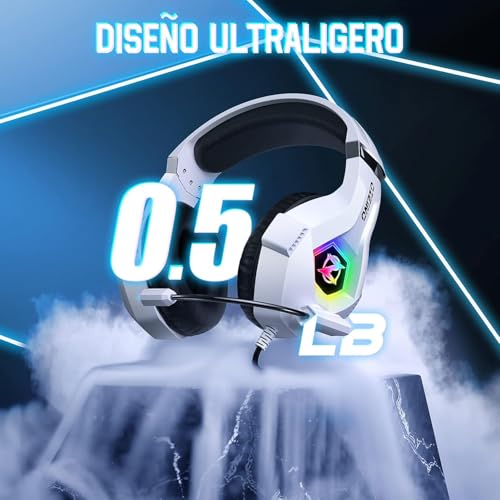 Miniatura 5 de Cascos Gaming Con Micrófono Suave, Luz Rgb, Sonido Envolvente Claro, Orejeras Ligero Cómodo Ajustable, Auriculares Gaming Blanco Para Ps5 Ps4, Pc Cascos Gaming Para Xbox One X S Switch Tableta Laptop