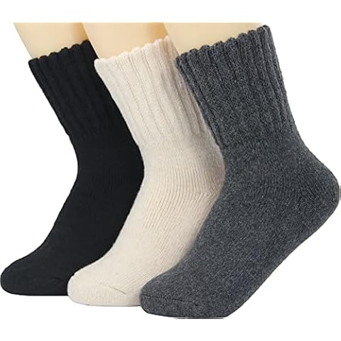 Weweya 3 Pairs Womens Wool Socks Winter Thick Warm Crew Socks for Women, Gray, White, Black, Medium Cover