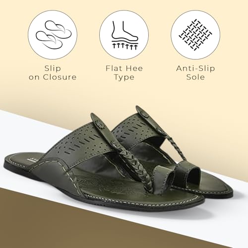 Image of STANPHORD Men Kolhapuri Chappals | Ethnic Thong Slippers Faux Leather | Cushioned Footbed | Festive Wedding Casual Daily Wear (TPMN 30006)
