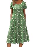 Zeagoo Robe Été Femme Manches Courtes avec Poches A‑Line Légère Élégante pour Printemps Été Imprimé Vert XXL