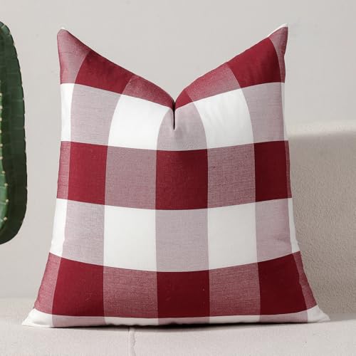 vctops Red Buffalo Check Plaid Decorative Throw Pillow Covers 18x18 Inch Farmhouse Gingham Square Cushion Cover Pillowcase for Sofa Bedroom Couch (Red Check,18"x18")