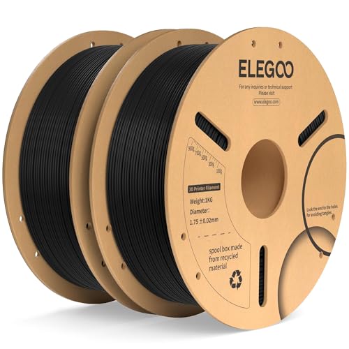 Image of ELEGOO PLA Plus Filament 1.75mm Black 2KG, PLA+ Tougher and Stronger 3D Printer Filament Pro Dimensional Accuracy + /- 0.02mm, 2 Pcs 1kg Spool(2.2lbs) Fits for Most FDM 3D Printers