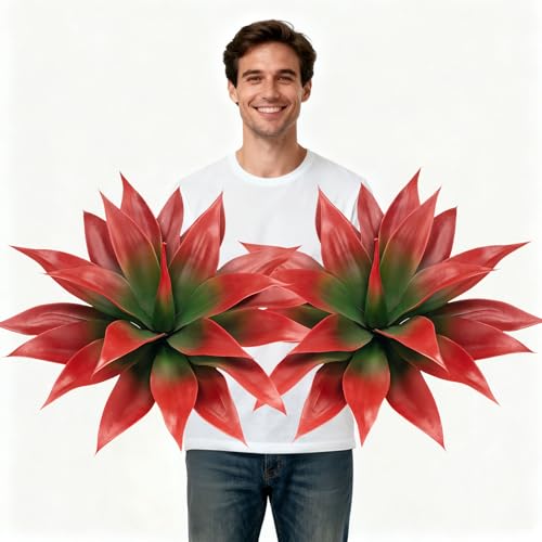 ENALGRE Artificial Agave Faux Agave Fake Greenery 18In Outdoor Artificial Plant Fake Plant for Indoor Home Decoration Plastic Plant Outdoor Decoration Front Porch Decor Simulation Plants 2Pack（Red）