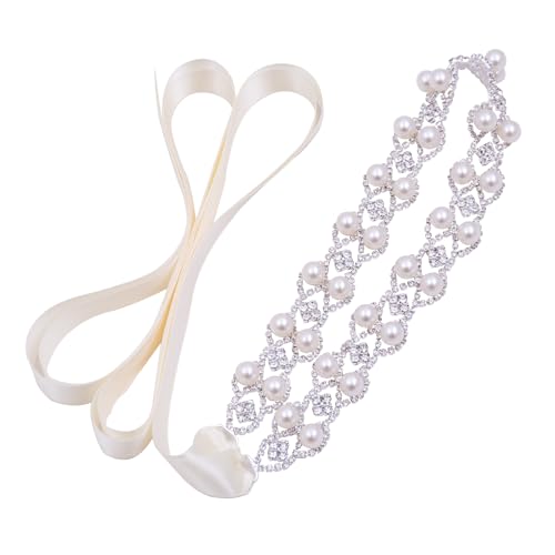 Bridal Belt Pearl Crystal Wedding Belt Sash,Handmade Rhinestone Pearl Belt for Wedding Dress Bridesmaid Flower Gril