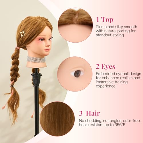 Image of Mannequin Head Human Hair with 80% Real Hair 28 inch Makeup Doll Head | Cosmetology Manikin Head Hairdressing Practice Braiding Training Head for Hair Styling with Table Clamp #27