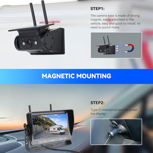 Image of Magnetic RV Backup Camera 1080p HD 7-inch Install-Free Trailer Hitch Solar Wireless Back up Camera 10000mah Battery,Night Vision Trucks,RVs, Trailers, Vans Tow (Magnetic Camera with7'' Monitor)