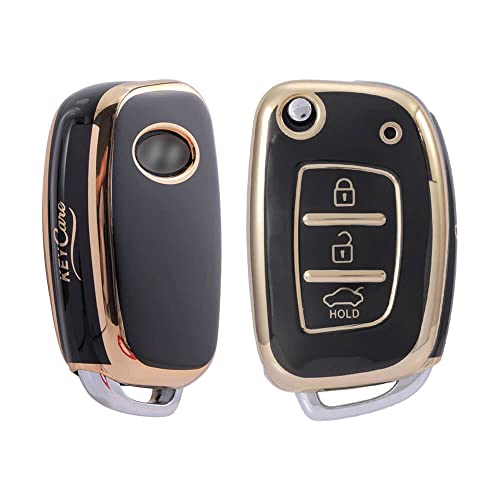 Image of Keycare TPU Key Cover Compatible for: Creta, Venue, i20 N line, Aura, Xcent, Active i20, Elite i20 flip Key (Non Push Button Start Models) (Gold Black)