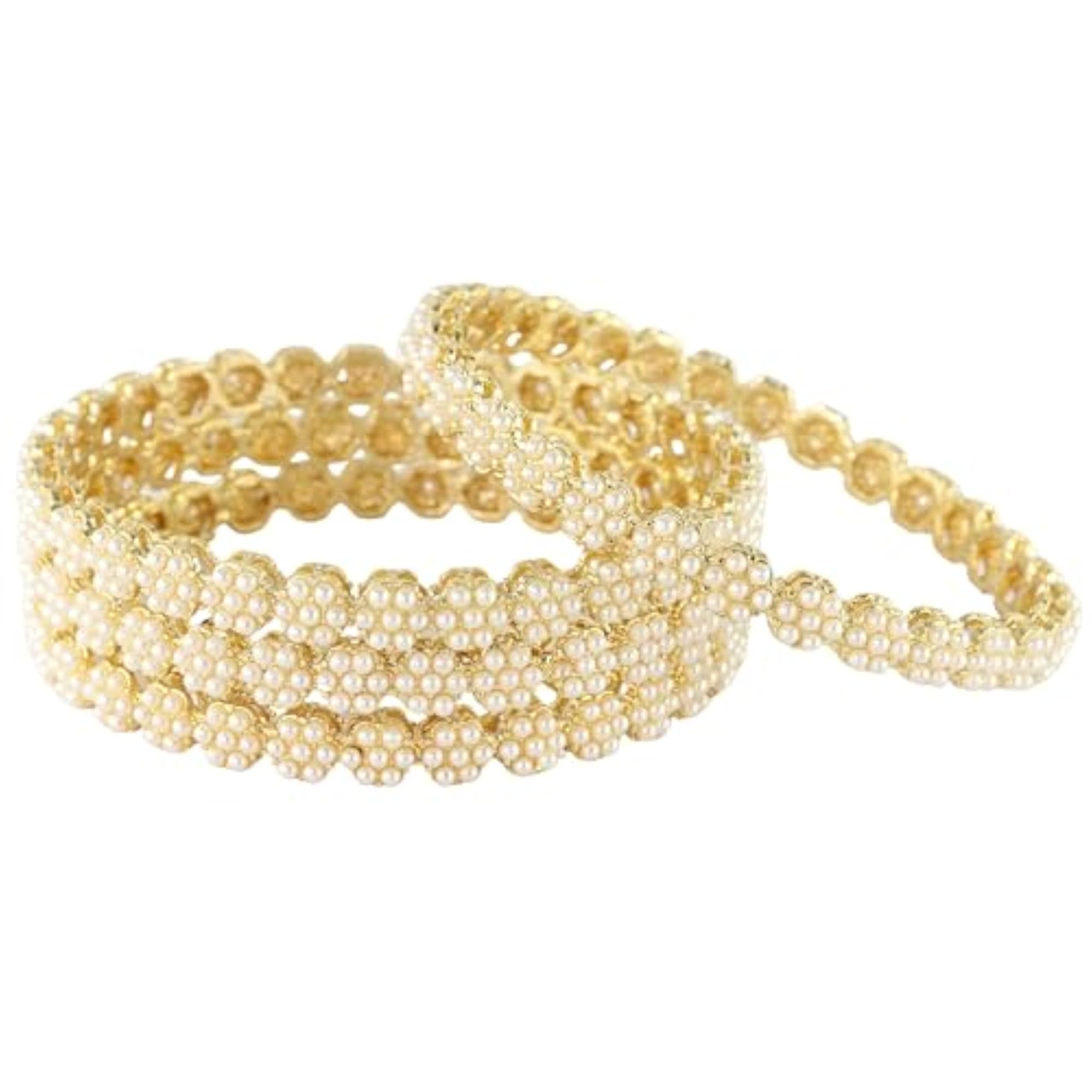 Alloy Kada Set with Flower Shape Pearls, Stylish Bangles