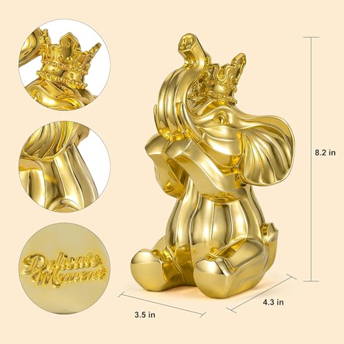 Estatua de elefante de resina dorada 8.2 pulgadas miniatura 2