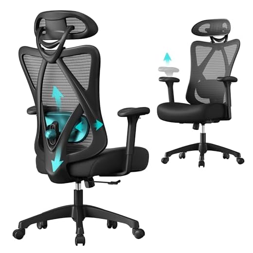 SONGMICS Ergonomischer Bürostuhl, Computerstuhl, Mesh-Stuhl, Lendenkissen und Kopfstütze verstellbar, maximale Belastung: 150 kg, höhenverstellbar, Tintenschwarz, OBN063B01