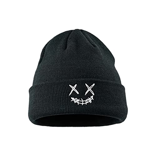 Croogo Smile Beanie For Men Women Embroidery Slouchy Knit Beanie Hat Winter Hat Skull Cap Soft Stocking Hats,Black-Kh26 #TOP1