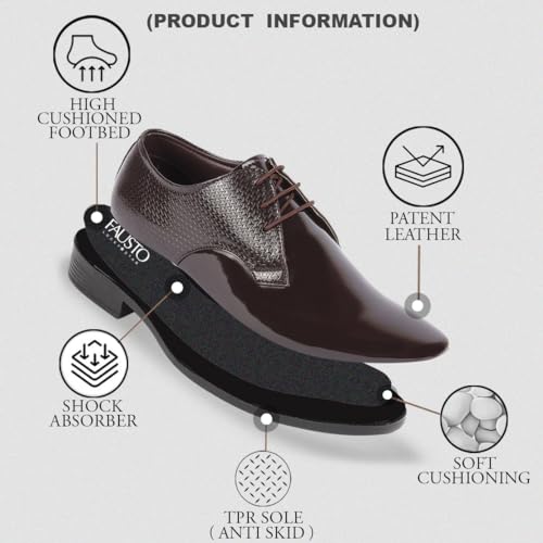 Image of FAUSTO Men's Patent Leather Shine Textured Pointed Toe Party Wedding Lace Up Derby Shoes