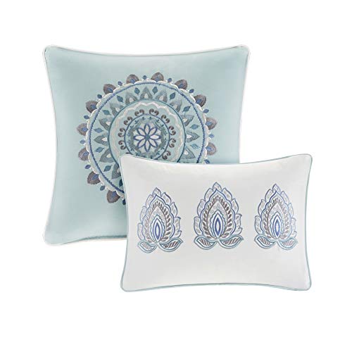 Madison Park MP10-5804 Reversible Cotton Comforter Season Set, Matching Bed Skirt, Decorative Pillows, King(104"X92"), Isla, Floral Medallion Blue 8 Piece thumb #16