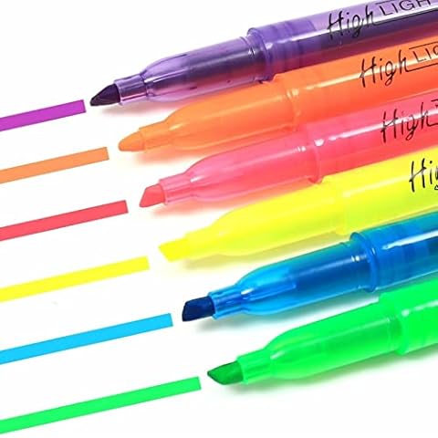 Highlighter Pens - Pack of 6 Assorted Fluorescent Colors Chisel Tip Home School Office Highlighter Pens Cover
