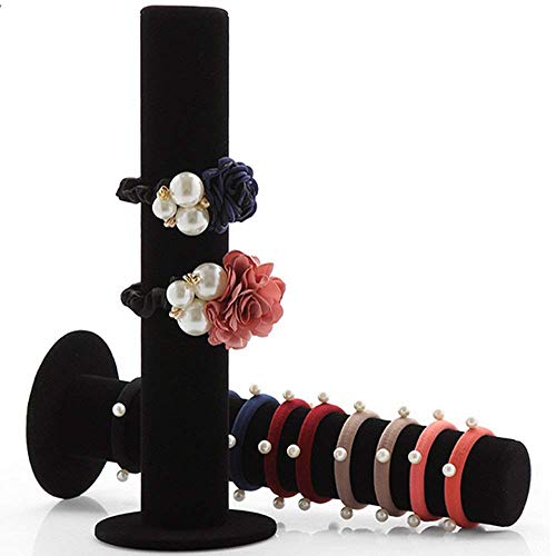Jiffordwind Black Velvet Vertical Tower Hair Band Hair Clasp Jewelry Bracelet Display Bangle T-Bar Display Organizer Holder (2 Pack-Hair Band Display) #TOP3