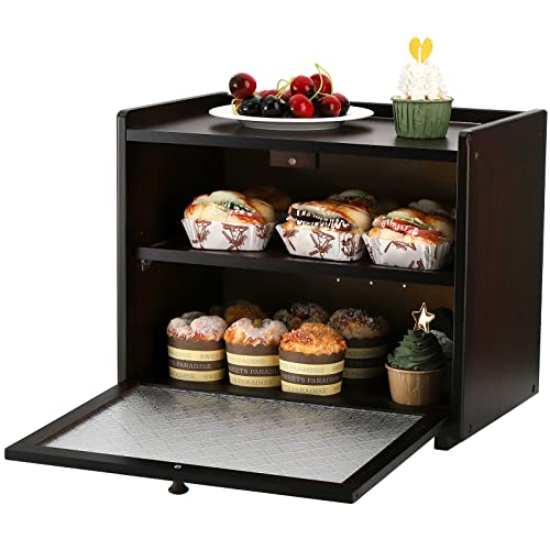 Okllen Large Bamboo Bread Box, 2 Layer Rustic Bread Storage Box With Window, Wooden Bread Container Farmhouse Style Bread Holder Shelf For Kitchen Countertop, 16" X 10" X 13", Brown #TOP7
