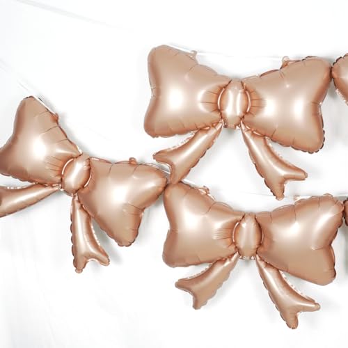 Image of 6 Pieces Bow Balloons, Rose Gold Matte Metallic Foil Bow Balloon for Women Girls Bowtie Theme Birthday Party, Baby Shower, Wedding, Bridal Shower, Balloon Garland Accessories