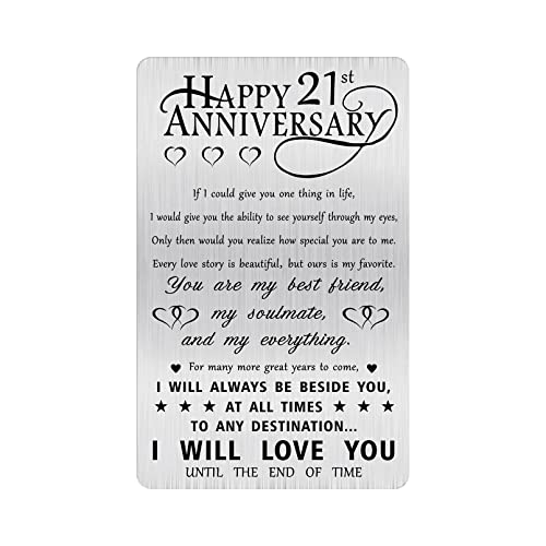 Alotozo 21st Anniversary Lovely Gifts for Him Husband Her, Happy 21 Year Wedding Anniversary Engraved Wallet Card Gift for Wife Men