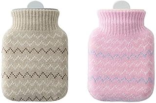 2 Pack Silicone Hot Water Bottle, Mini Portable Winter Microwave Heating Hot Water Bag With Cute Knit Cover For Hand Foot Stomach Warmer Pain Relief Hot & Cold Therapies