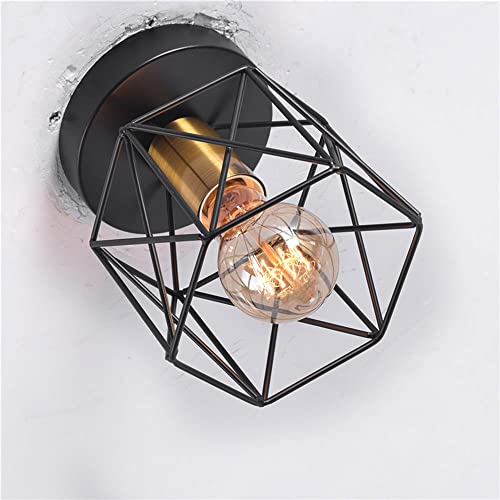 Lustre plafonnier cage E27 en métal noir au style rustique - 3