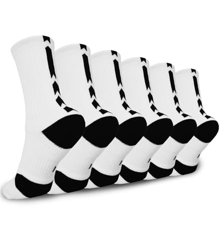 Youth Thick Basketball Socks for Boys - Cushioned Sports Compression Sock for Active Kids Fits Ages 6-12 (White)