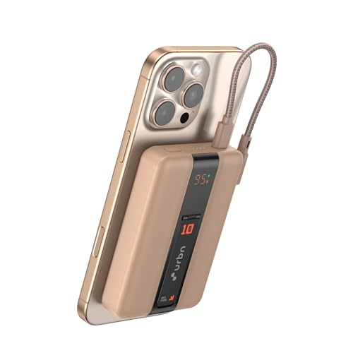 Image of URBN One Premium MagSafe Power Bank 10000mAh | 15W Fast Magnetic Wireless Charging | Built-in Detachable Type C Cable | Dual Port with Pass Through Charging (Mocha)
