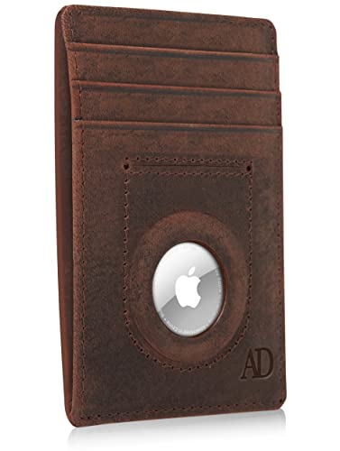 Access Denied Genuine Leather Air Tag Holder - Slim Minimalist Wallets For Men & Women - Front Pocket Thin Mens Wallet Rfid Credit Card Holder Gifts For Men - Air Tag Not Included #TOP19